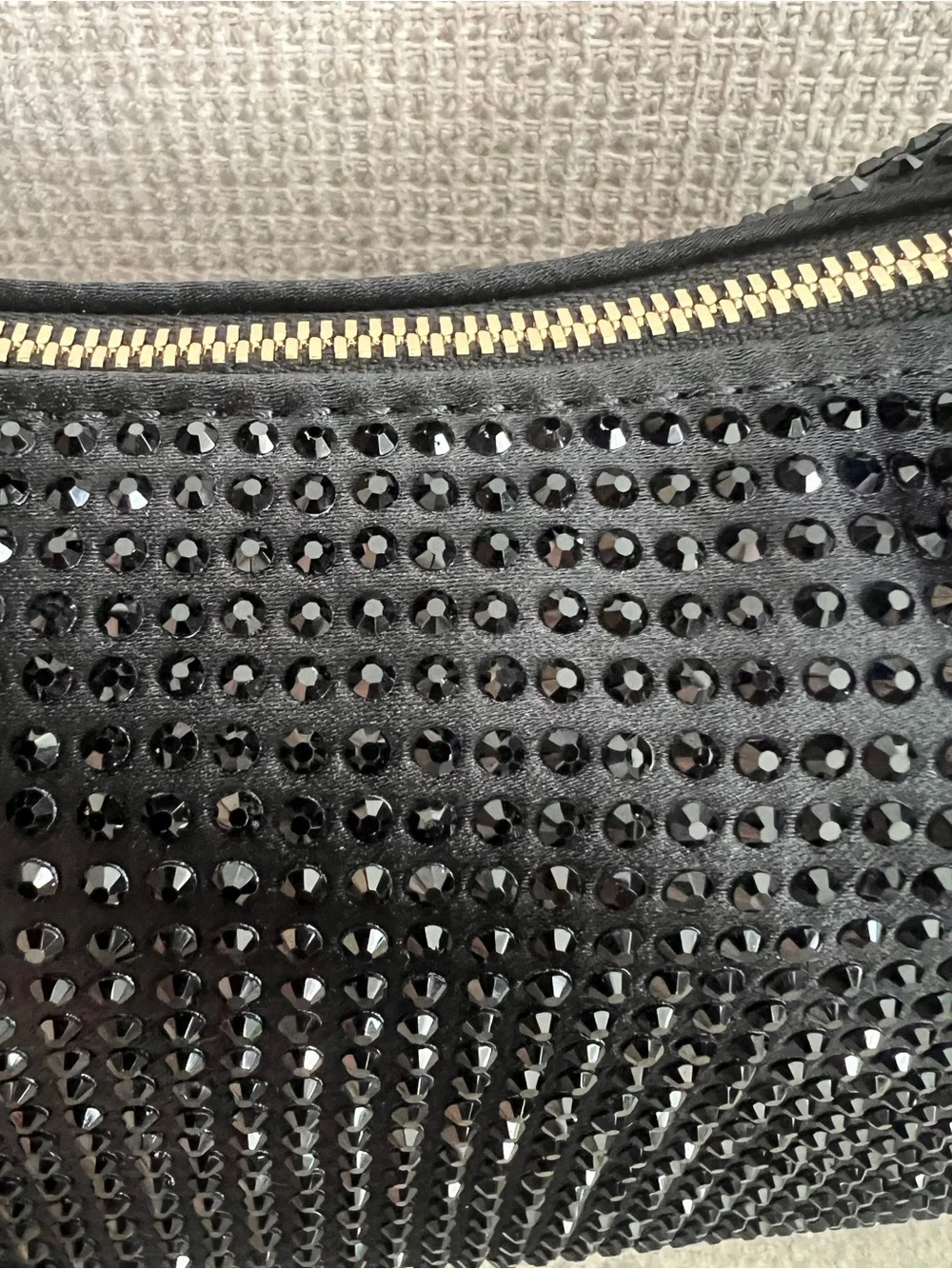 Black Crystal-Embellished Shoulder Bag with Gold Chain